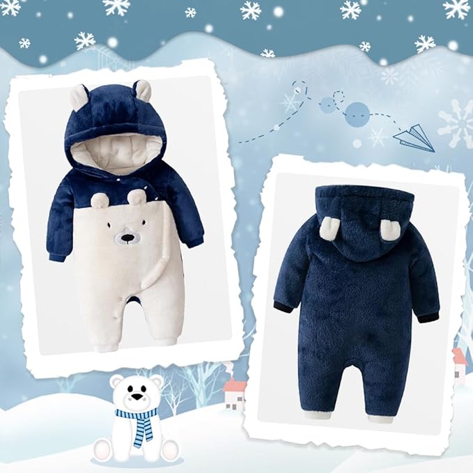 Fairy Baby Newborn Baby Snowsuit Bear Suit Romper Winter Warm Coat Infant Fleece Footie Jumpsuit for Girls Boys 0-18M