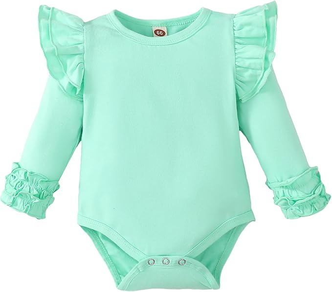 Baby Girl Solid Color Romper Infant Ruffle Sleeve Bodysuit One Piece Outfit Toddler Jumpsuit clothes