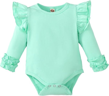 Baby Girl Solid Color Romper Infant Ruffle Sleeve Bodysuit One Piece Outfit Toddler Jumpsuit clothes