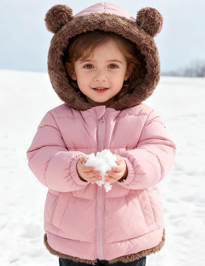 COZYPOIN Toddler Baby Boys Girls Winter Fleece Jackets Cute Bear Hooded Coats Little Kids Warm Windproof Outerwear for 1-6T