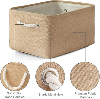 TheWarmHome Organization and Storage Bin for Shelves - Large 3 Pack 16x12x8 inch Storage Basket for Organizing, Canves Storage Cubes for Organizer Toy Closet Cloth Gift (Beige)