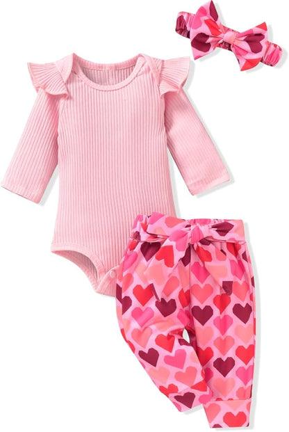 Aalizzwell Preemie Newborn Infant Baby Girls Clothes Ribbed Romper Bodysuit Pants Set Fall Winter Outfits