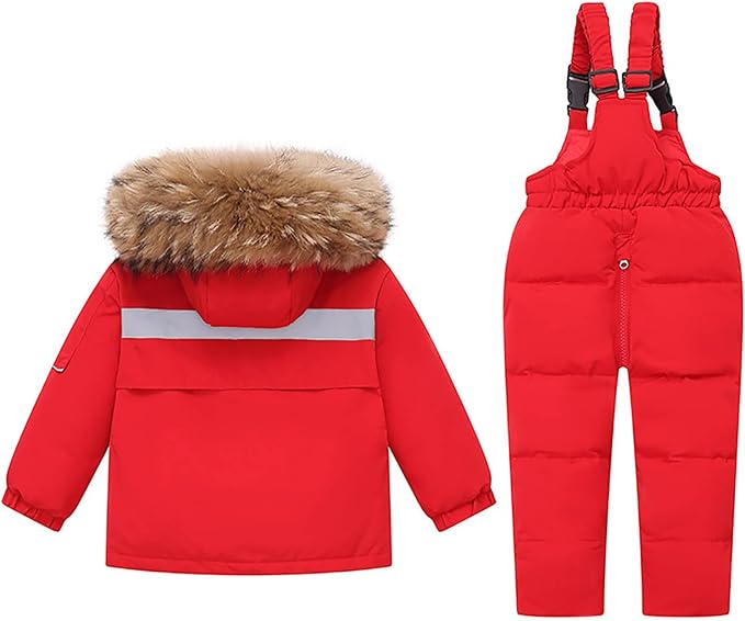 Kids 2 Piece Snowsuit Sets Girls Boys Winter Cute Hooded Puffer Jacket Snow Pants Snowboard Skiing Sets Insulated