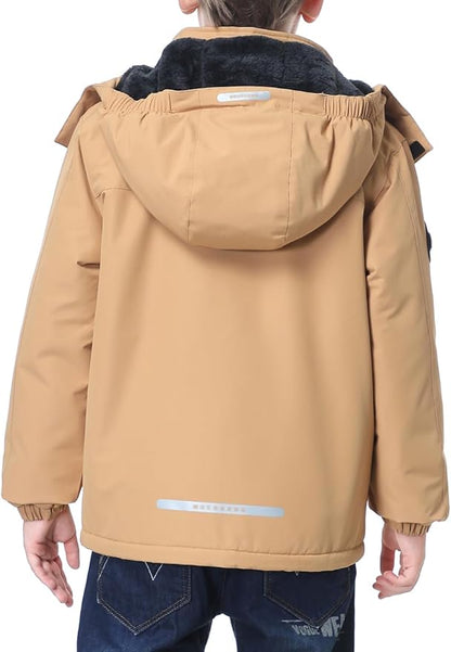Kid's Ski Jacket Waterproof Winter Coat Boy's and Girl's Fleece Snowboarding Jackets with Detachable Hood