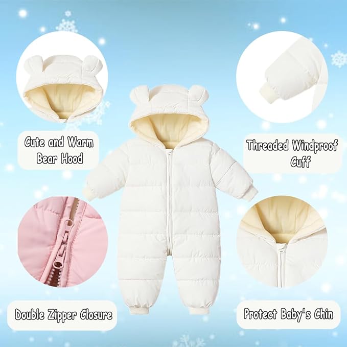 Infant Toddler Snowsuit Cute Baby Bear Suit Newborn Winter Coat Warm Hooded Jumpsuit for Boys Girls