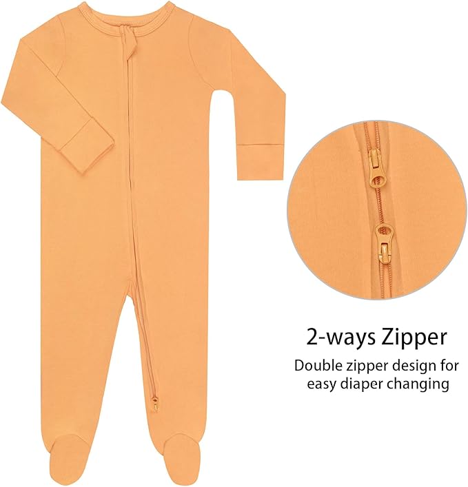 GUISBY Footed Long Sleeve Baby Pajamas with Zipper Cotton Infant Sleepwear