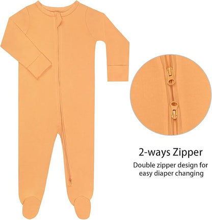 GUISBY Footed Long Sleeve Baby Pajamas with Zipper Cotton Infant Sleepwear
