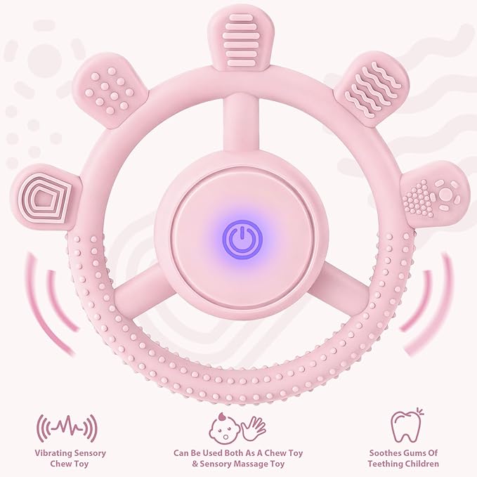 Vibrating Teether for Baby, Sensory Chew Toys for Autistic Children & Teething Toys for Babies 6-18 Months, USB Chargeable & 3X Vibration Settings. Toddler Travel Essential, Autism Sensory Products
