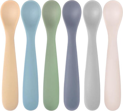Silicone Baby Spoons Self Feeding 6+ Months, 6 Pack First Stage Baby Led Weaning Supplies, Soft Tip Feeding Spoon, BPA Free, Dishwasher and Boil Safe