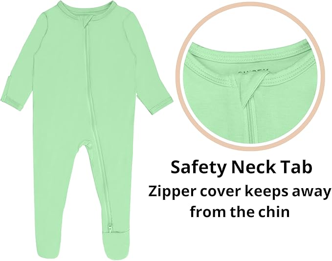 Baby Boy Footed Pajamas with Mittens,Rayon Made from Bamboo Sleepers, 2 Way Zipper Long Sleeve Pjs