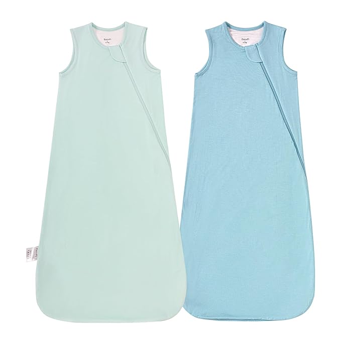 Supersoft Rayon Made from Bamboo Sleep Sack 18-24 Months 0.5 Tog Lightweight Toddler Sleep Sack 2t Baby Wearable Blanket with 2-Way Zipper Summer Unisex Sleeping Bag for Babies (2 Pack) Green & Blue