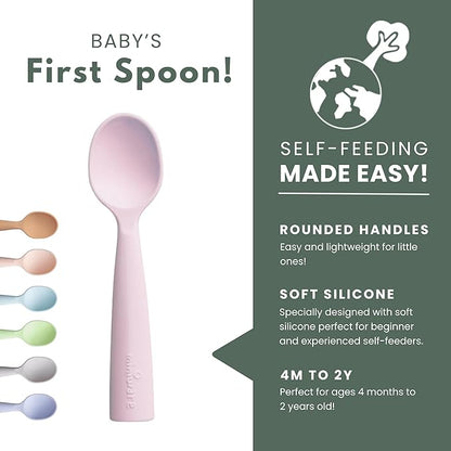 Miniware Silicone Baby Spoon for Training - BPA Free Baby Utensils - Baby Spoons Self Feeding 6 Months | 100% Food Grade Silicone - Modern & Dishwasher Safe Toddler Spoons (Cotton Candy and Toffee)
