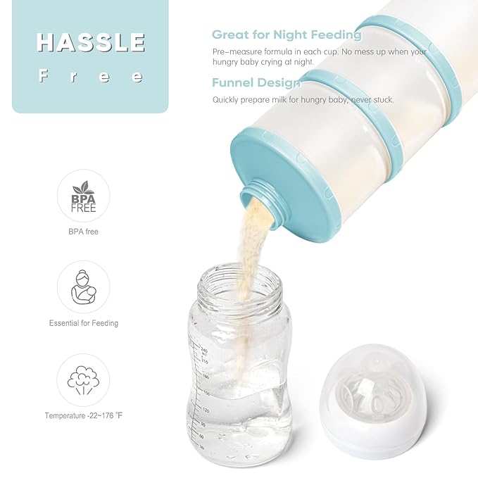 Termichy Stackable Formula Dispenser Portable Milk Powder Container, 2 Pack, Light Blue