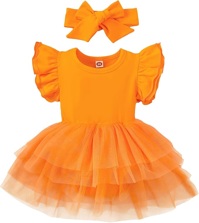 Baby Girl Clothes Infant Ruffle Sleeve Romper Dress Newborn Solid Tutu Skirt Sets Jumpsuit Headband Outfit