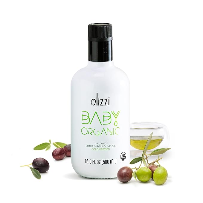 Olive Oil for Baby Food - Olizzi Baby Organic Extra Virgin Olive Oil, Cold Pressed, USDA Organic, Kosher, Delicious, Smooth, Award Winning, Polyphenol Rich, 16.9 FL OZ (500 ML)