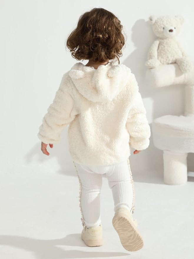Baby Toddler Boys Girls Fleece Jacket with Hood Zip Up Cute Bear Coats for Infant Boys Girls Fuzzy Jacket with Ear 1-5T