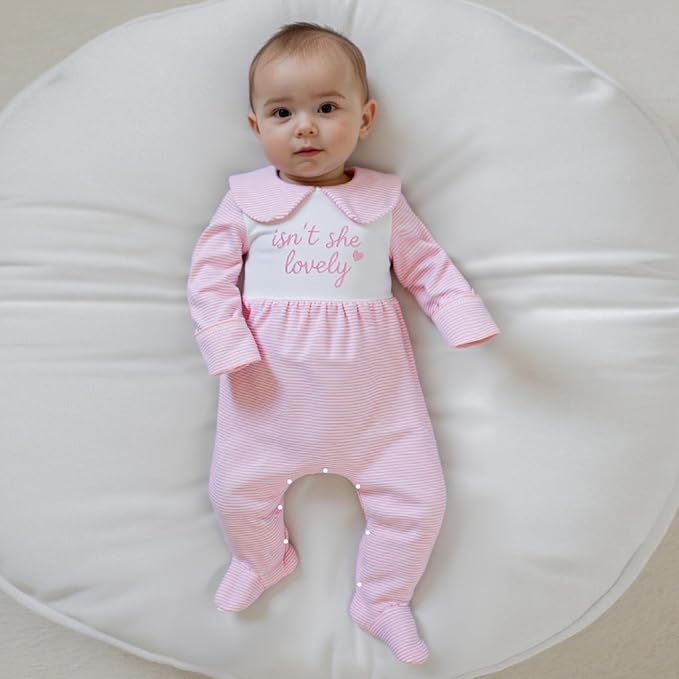 Gaono Newborn Baby Girl Romper Waffle Knit Striped Long Sleeve Doll Collar Heart Bow Jumpsuit Bodysuit Fall Winter Clothes