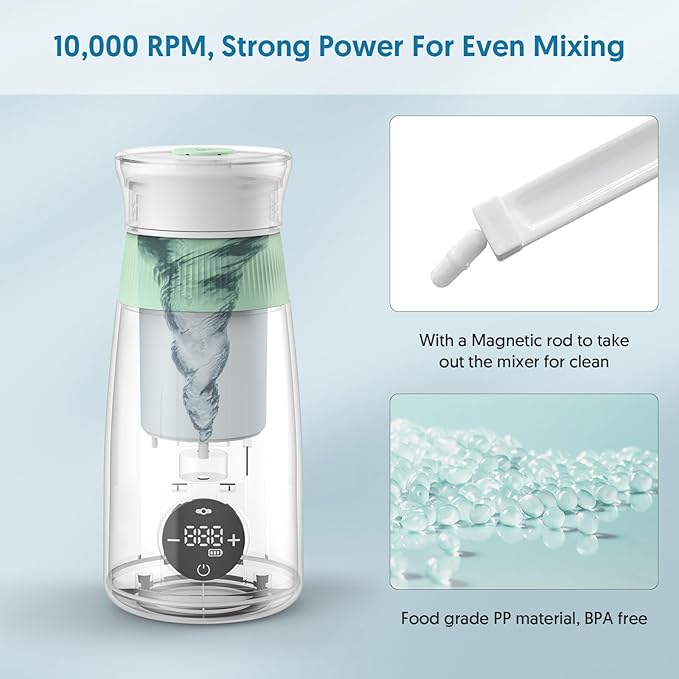 Portable Milk Warmer & Mixer, Cordless Travel Bottle Warmer for Breastmilk, Formula or Water, 10 oz Big Capacity, Big Battery Capacity for Journey, Calienta Biberones Portátil