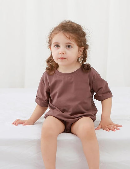 Jimonda Baby Bubble Romper Boy Girl Solid Color T-Shirt Outfits Short Sleeve Bodysuit Organic Cotton 2Pcs