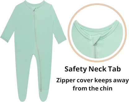 Baby Boy Footed Pajamas with Mittens,Rayon Made from Bamboo Sleepers, 2 Way Zipper Long Sleeve Pjs