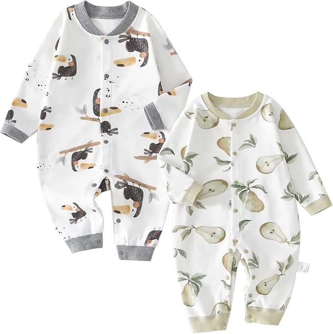 100% Organic Cotton Soft 3-24 Months 2-Piece Unisex Footless Newborn Baby Sleepers Pajamas Romper Boys Girls