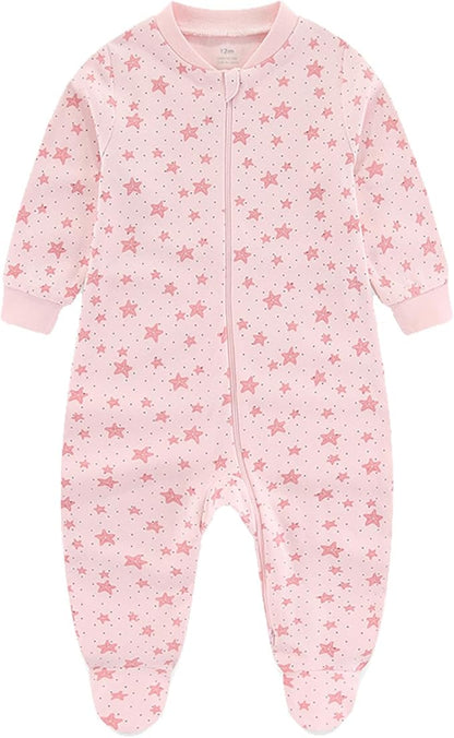 Baby Girls Boys Footed One-Piece Romper Cotton Long Sleeve Jumpsuit Zip Front Footie Romper 0-12 Month