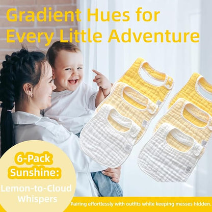 MUKIN Baby Muslin Bibs and Burp Cloths, 6 Pack, Soft Absorbent Cotton, Adjustable