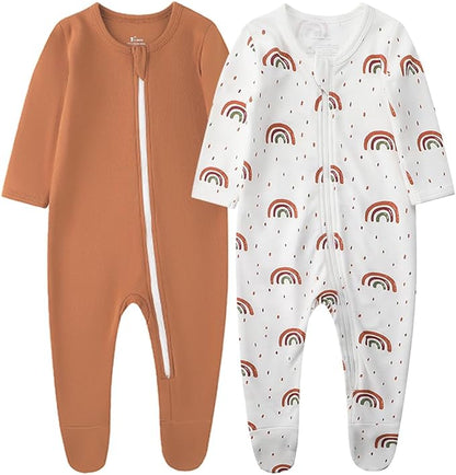 O2 BABY Baby Boys Girls Organic Cotton Zip-Front Sleeper Pajamas, Footed Sleep 'n Play