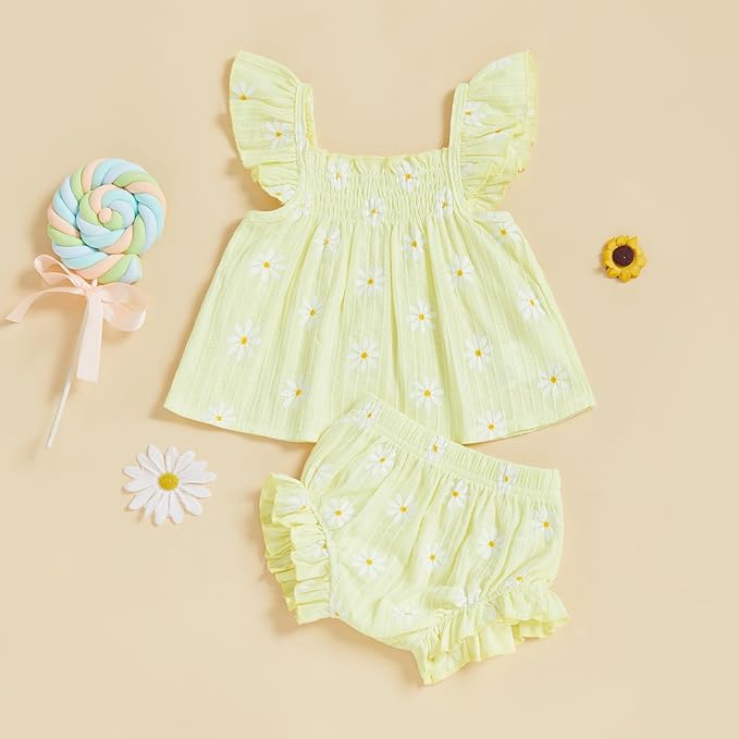 Mubineo Baby Girl Summer Clothes Cute Ruffle Tops Dress Shorts Outfits Set Infant Toddler Shrit Bloomers Princess Outfit