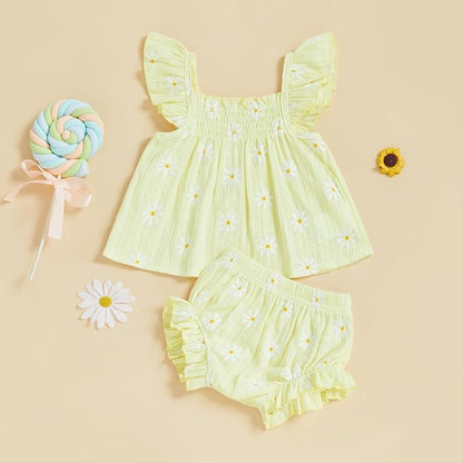 Mubineo Baby Girl Summer Clothes Cute Ruffle Tops Dress Shorts Outfits Set Infant Toddler Shrit Bloomers Princess Outfit