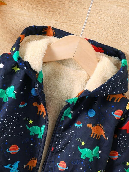 Baby Boys Fleece Jacket Cartoon Dinosaur Hooded Outerwear Toddler Fall Winter Warm Clothes