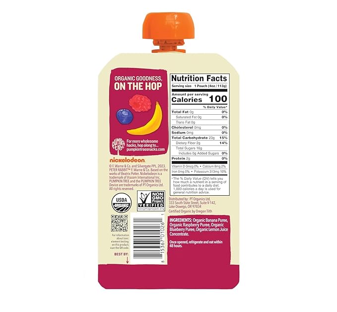 Peter Rabbit Organics Fruit Flavors Variety Pack - Squeezable Snack Pouches, 4 oz. (Pack of 36)