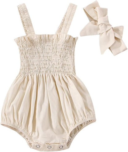 Newborn Baby Girl Bodysuit Sleeveless Halter Frill Romper One-piece Jumpsuit with Headband Summer Clothes Set
