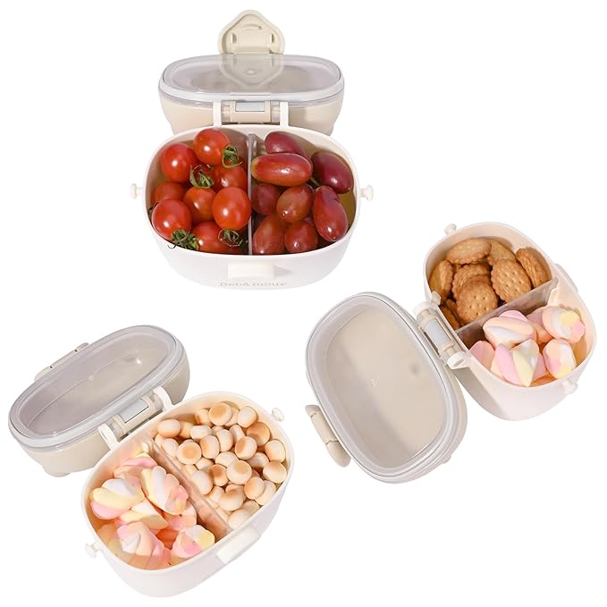 Bebamour Snack Box For Kids & Toddlers 3 Compartment Divided Food Storage Containers Food Storage Containers With Lids&Strap Snack Boxes for Go out,School, and Travel (New Coffee Cow)