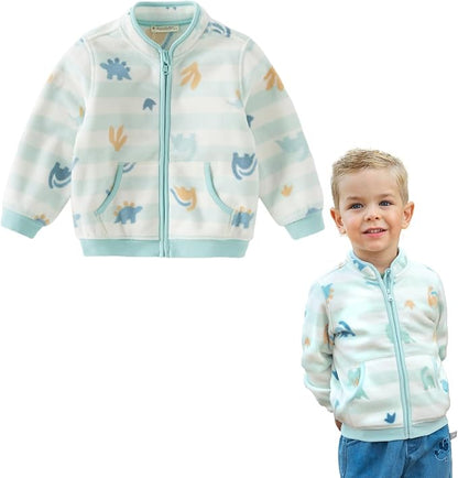 DAVE&BELLA Toddler Printed Polar Fleece Jacket, Zip Up Lightweight Outerwear for Kids Boys Girls Fall Spring Coat 2-9 Years
