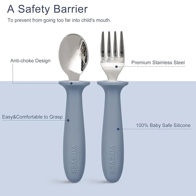 6 Pieces Toddler Utensils, Kids Safe Spoons and Forks, Children Silverware Set with Silicone Handle, 18/8 Stainless Steel, Food-grade Silicone，BPA Free - Dishwasher Safe