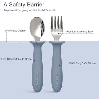 6 Pieces Toddler Utensils, Kids Safe Spoons and Forks, Children Silverware Set with Silicone Handle, 18/8 Stainless Steel, Food-grade Silicone，BPA Free - Dishwasher Safe