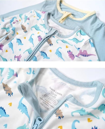 Teach Leanbh Unisex Baby 2 Pack Bamboo Viscose Pajamas with Mittens and Feet Cuffs 2 Way Zipper Long Sleeve Romper