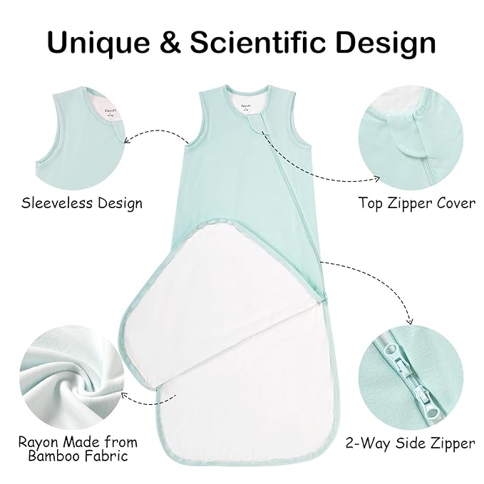 Supersoft Rayon Made from Bamboo Sleep Sack 24-36 Months 1.0 Tog Toddler Sleep Sack 2t Baby Wearable Blanket 3t with 2-Way Zipper Unisex Sleeping Bag for Babies All-year-around (2 Pack) Green & Gray