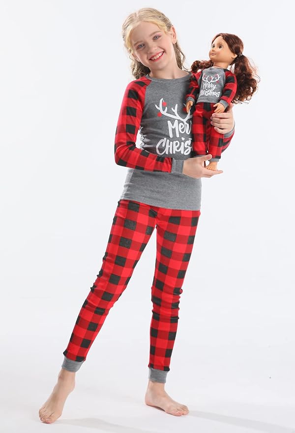 Babyroom Girls Matching Doll&Toddler 4 Piece Cotton Pajamas Toddler Christmas Sleepwear