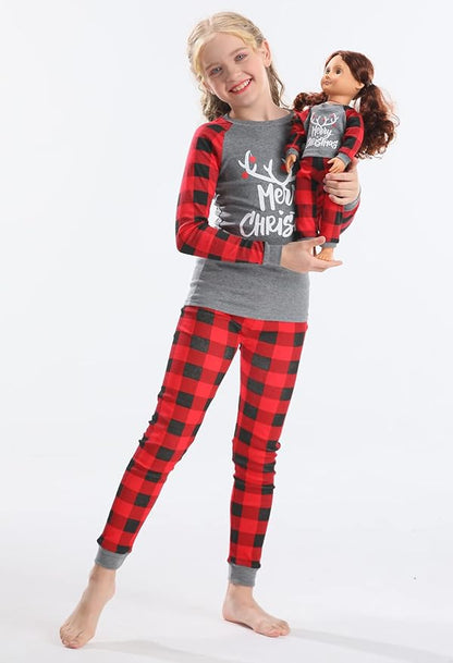 Babyroom Girls Matching Doll&Toddler 4 Piece Cotton Pajamas Toddler Christmas Sleepwear