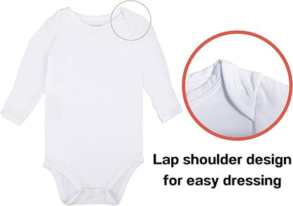 GUISBY Unisex Baby Rayon of Bamboo Snap Bodysuits, Long Sleeve with Mittens Cuffs Bodysuit