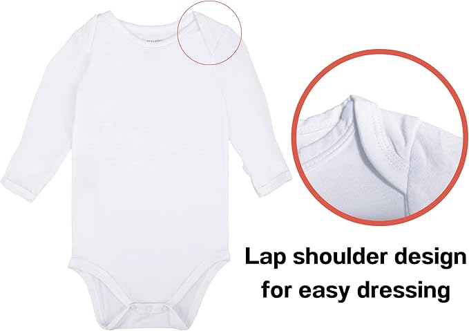 GUISBY Unisex Baby Rayon of Bamboo Snap Bodysuits, Long Sleeve with Mittens Cuffs Bodysuit