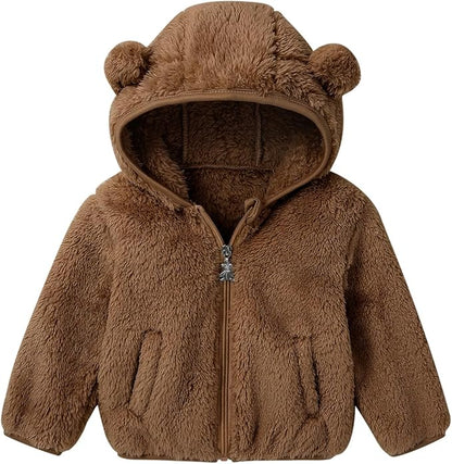 Baby Toddler Boys Girls Fleece Jacket with Hood Zip Up Cute Bear Coats for Infant Boys Girls Fuzzy Jacket with Ear 1-5T