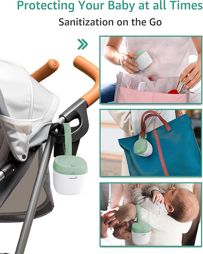 GROWNSY Pacifier Sanitizer Portable, UV Light Sanitizer on The Go, USB Charging Sanitizer Case, Mini Pacifier Sanitizer 99.99% Cleaned in 59 Seconds (Green)