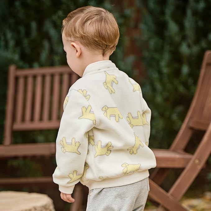 DAVE&BELLA Toddler Printed Polar Fleece Jacket, Zip Up Lightweight Outerwear for Kids Boys Girls Fall Spring Coat 2-9 Years