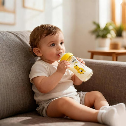 YOHKOH Natural Glass Baby Bottle with Level 2 Medium Flow Nipple, Newborn Anti-Colic Baby Bottles, Wide Neck Mushroom Baby Glass Bottle (8.8ounce (Pack of 2), Yellow2)