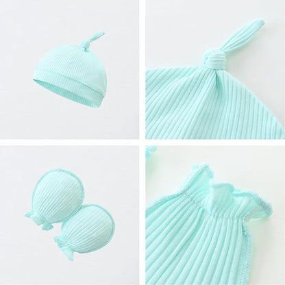 Baby Romper with Baby Mittens & Newborn Hats Footless Long Sleeve Solid Onesie Hi Im New Here