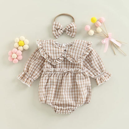 2pcs Infant Baby Girls Romper Dress Headband Long Sleeve Clothing Flowers Newborn Boho Girl Outfit Jumpsuit Clothes