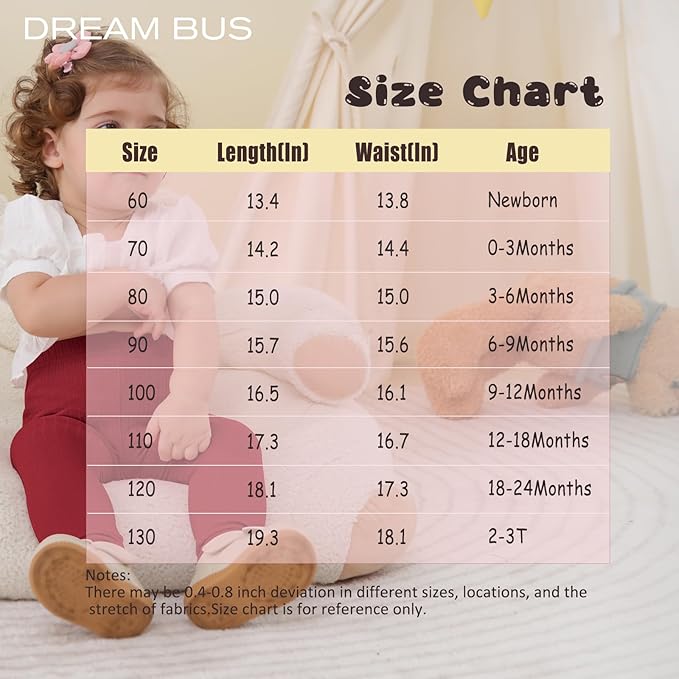 DREAM BUS 5 Pack Toddler Girl Pants Baby Girl Solid Ribbed Pants Toddler Girls Bottoms Leggings Newborn Cotton Jogger